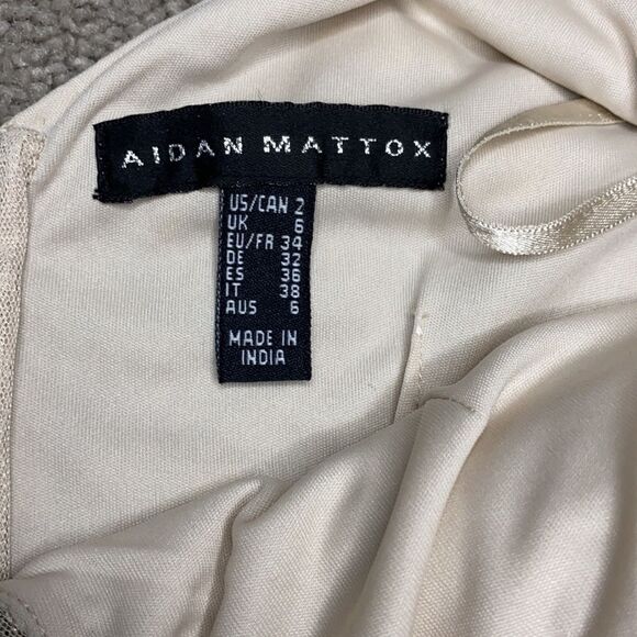 Aidan Mattox Champagne V-Neck Illusion Gown Size 2 - Picture 8 of 16